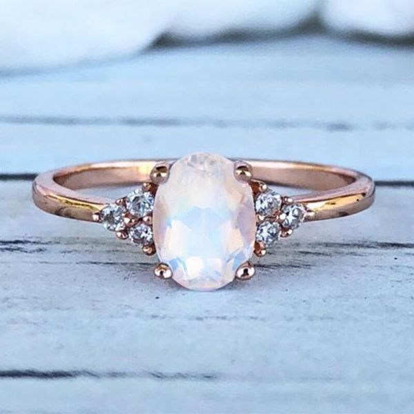 

cluster rings simple oval opal ring women's zircon jewelry, Golden;silver
