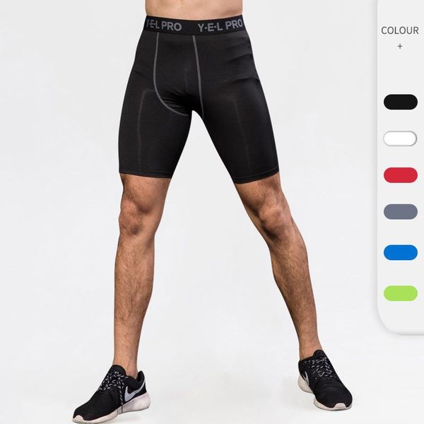 

running shorts gym men's sports training workout breathable quick dry tights high elastic jogging fitness solid pants, Black;blue