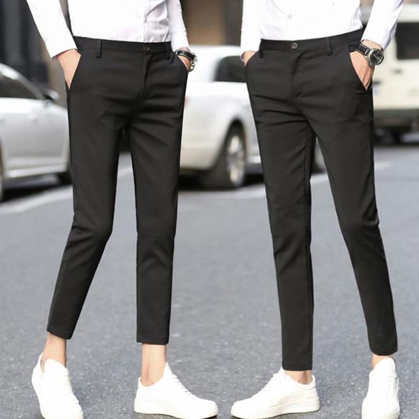 

summer slim korean fashion men's casual pants leggings thin tight capris, Black