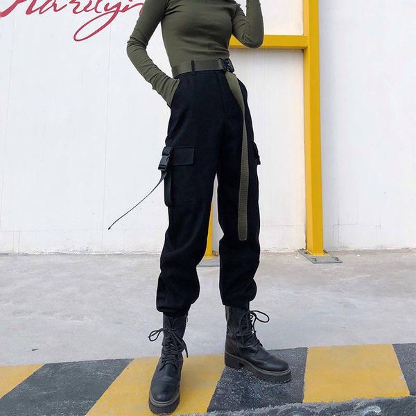 

women's pants & capris black streetwear cargo women casual joggers high waist loose female trousers korean style ladies, Black;white