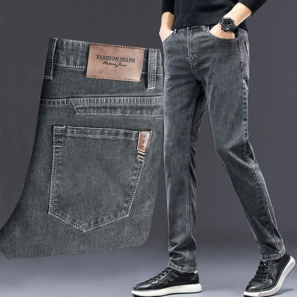

men's jeans slim casual straight-leg autumn stretch denim trousers 2021 fashion youth gray, Blue