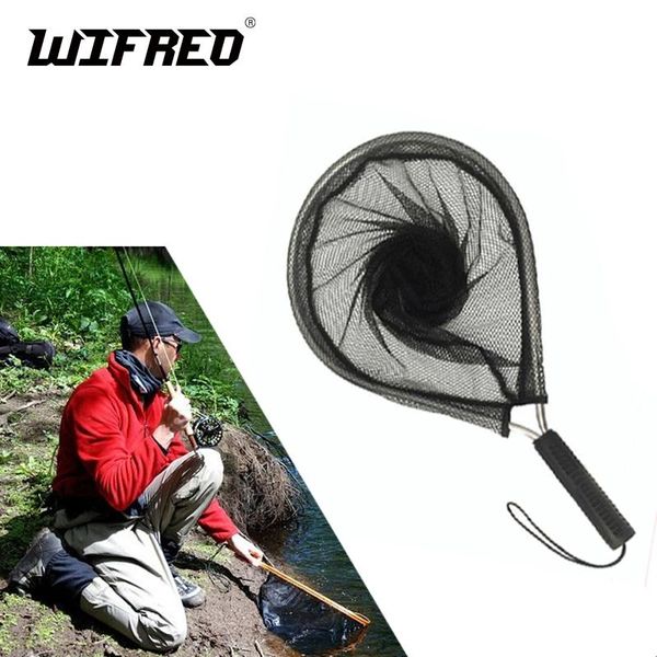 

wifreo 1pc black aluminium landing nets fishing fish saver nylon knotless mesh trout hand net