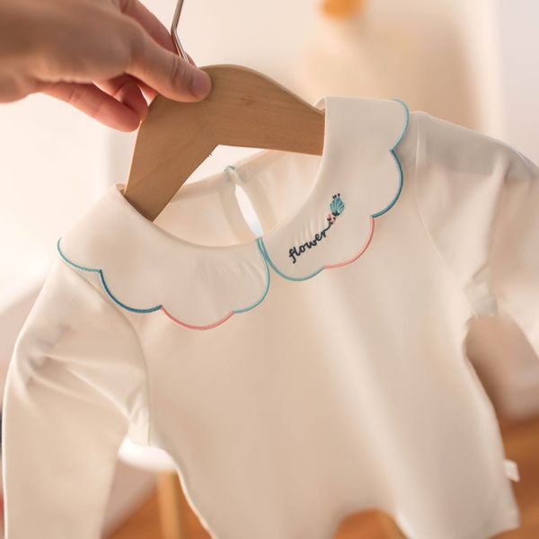 

mmtkids 2021 spring wear children's undershirt girl's embroidered collar long sleeve t-shirt y517, Blue