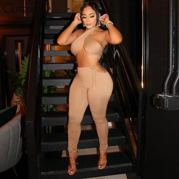 

cross bandage matching suit womens pants summer crop and leggings two piece sets lady club streetwear outfits, White