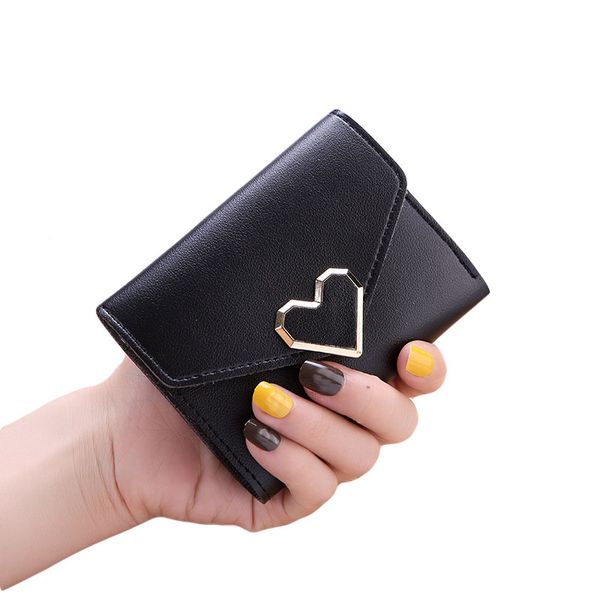 

new retro small purse fresh metal heart shaped buckle short pu leather three fold summer ladies student purse coin, Red;black