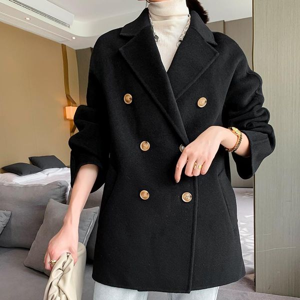 

women's wool & blends fashion coat short jacket in autumn and winter, Black