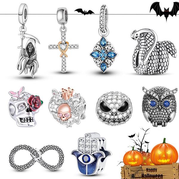 

other 2021 gothic 925 sterling silver halloween skull skeleton jack beads snake charms fit original women jewelry diy