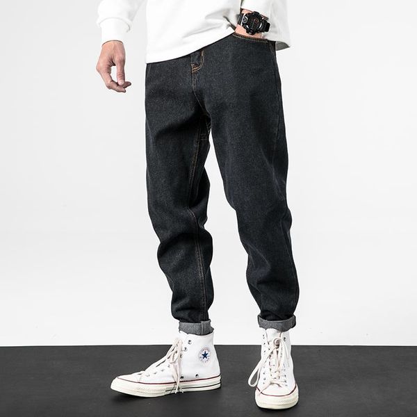 

men's jeans fashion streetwear men loose fit wide leg baggy trousers japanese vintage designer cotton denim harem pants, Blue