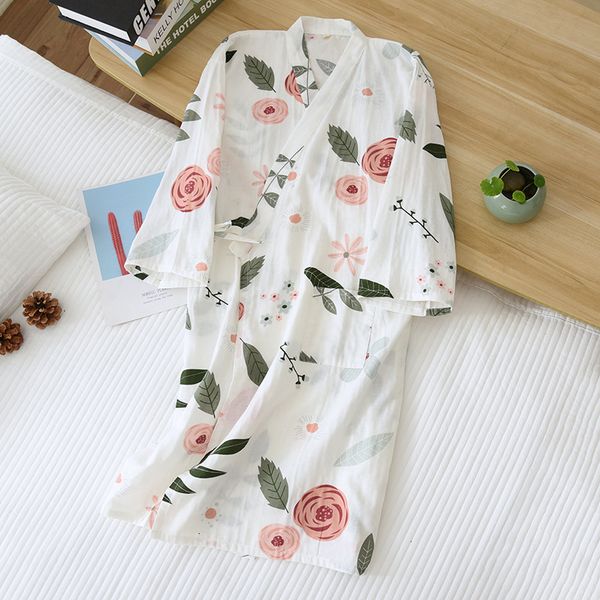 

2021 new japanese kimono gown ladies spring and summer bathrobe women's 100% cotton tether night elegant flowers home service 1ogz, Black;white