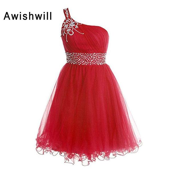 

party dresses sale one shoulder beadings sequined tulle lace up back short prom dress mini vestido gala de festa, White;black
