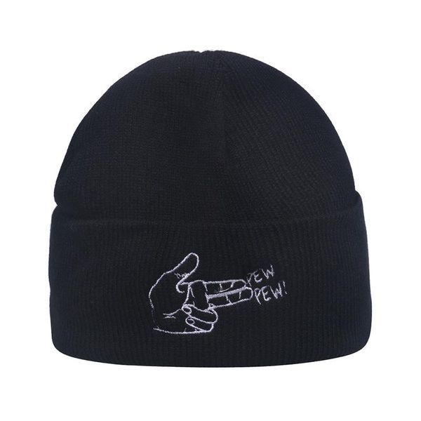 

beanies winter shooting gesture beanie hat embroidery pew pew skullies outdoor ski cap keep warm black white for women