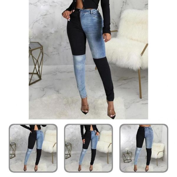 

women's jeans vintage fashion contrast color women streetwear lady for work, Blue