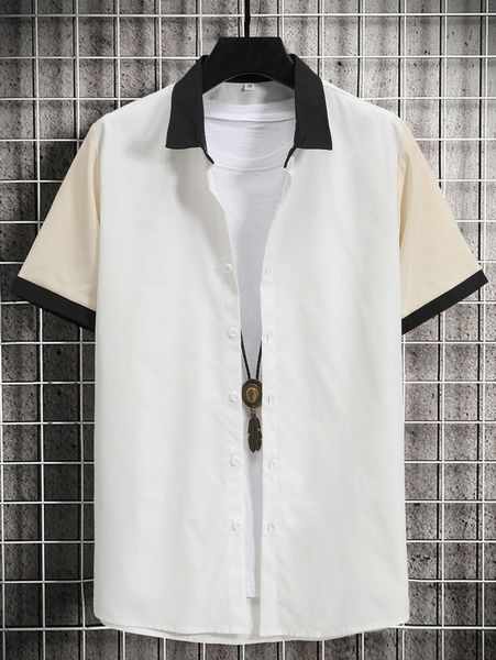 

romwe guys colorblock button front shirt without tee 56hv#, White;black