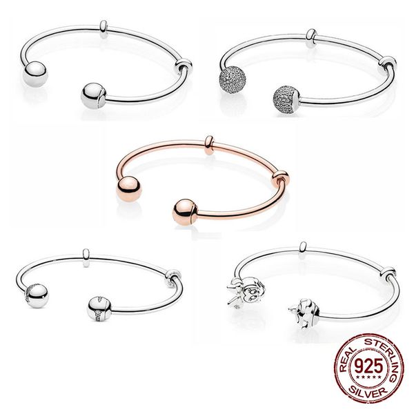 925 Sterling Fit Original Pandora Charms Herz T-Bar Manschette Funkelnder Scheibenverschluss Schlangenkette Armband Damenschmuck