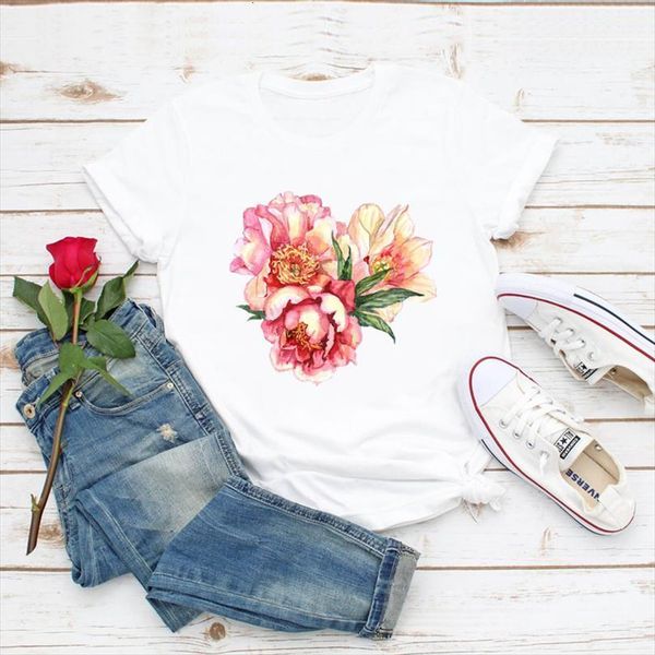 

men print clothes flower watercolor mens t shirts cute 90s lady summer graphic shirt female ladies tee, White;black