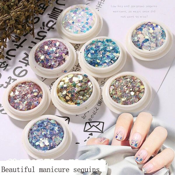 

nail glitter art mixing flakes hexagon colorful crystal spangles gradient polish manicure nails decorations 1 box, Silver;gold