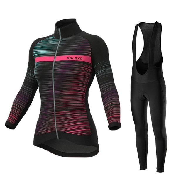 

racing sets spring women pro team cycling jersey summer mtb clothing breathable long sleeve triathlon mountain bike bib pant set, Black;blue