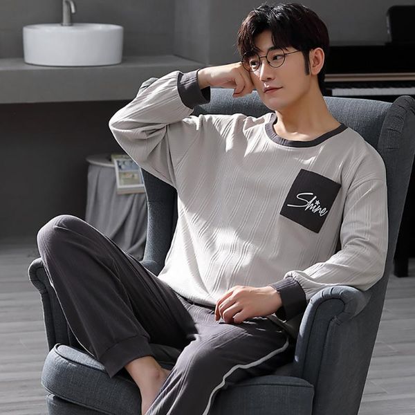 

men's sleepwear autumn winter male long sleeve pajama sets casual striped lounge set comfortable soft pijama plus size pajamas for men, Black;brown