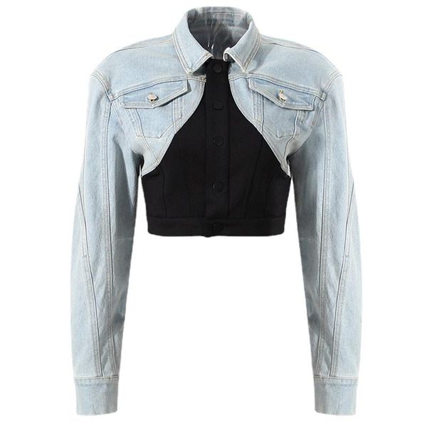 

women's jackets [] loose fit blue denim irregualr short jacket lapel long sleeve women coat fashion tide spring autumn 2022 1de4277, Black;brown