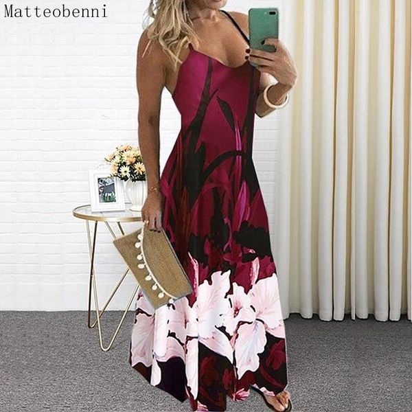 

2021 new women floral printed robe summer spaghetti strap v-neck loose long elegant fashion casual ladies maxi plus size r15k, Black;gray