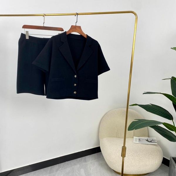 

women's tracksuits woolen autumn women fashion solid single breasted turn-down collar short sleeve shorts suit, Gray