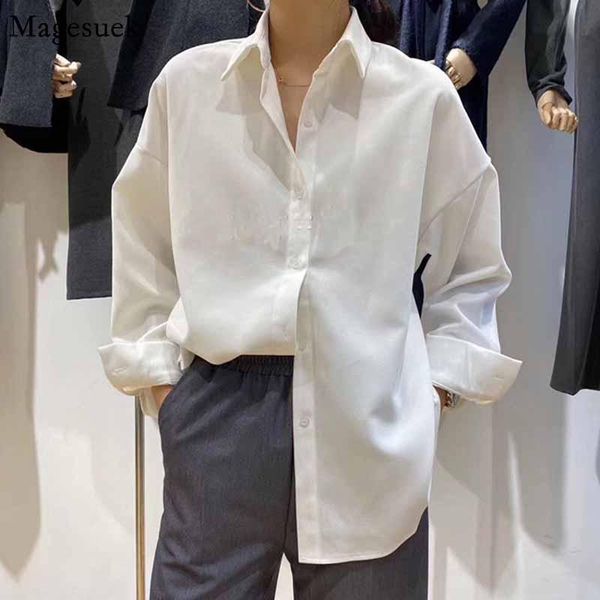 

women's blouses & shirts vintage korean stryle autumn and winter 2021 women thickened red loose lazy coat shirt lapel long sleeve blous, White