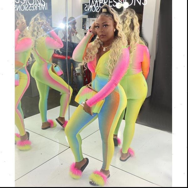 

vrouwen herfst gradint print womens romper diepe v hals lange mouwen twist voorzijde een stuk bodycon clubwear, Black;white