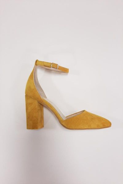

sandals women's yellow suede thick heels pointed toe loura, Black