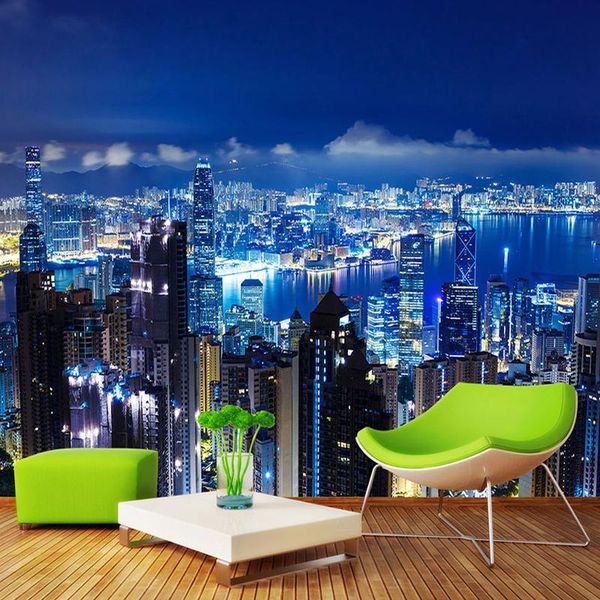 

wallpapers drop custom po mural wallpaper modern city building large wall painting night view murales para pared