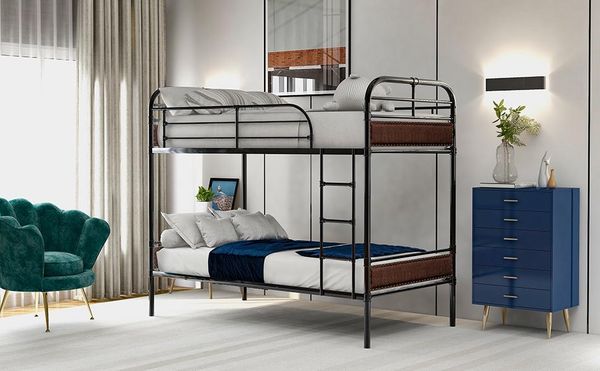 

baby cribs black bunk bed solid steel frame iron kid twin size with ladder
