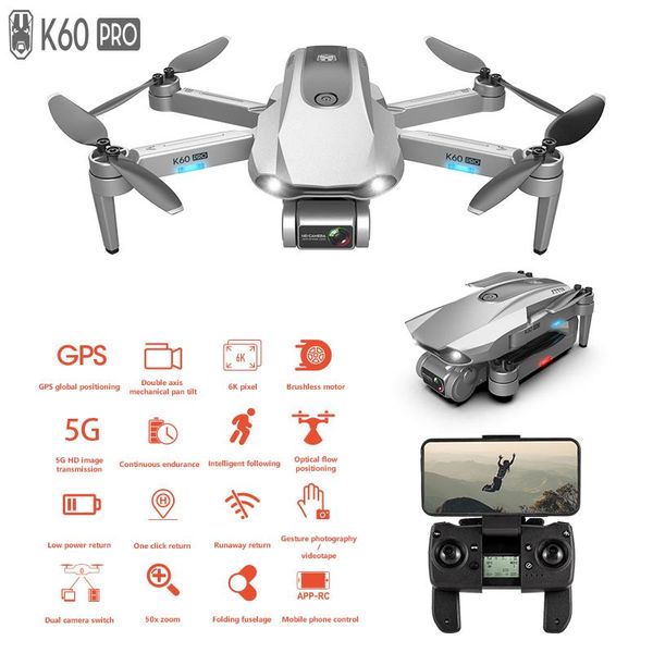 

drones gps drone k60 pro with 2-axis gimbal anti-shake selfstabilizing wifi fpv 6k camera brushless professional rc quadcopter