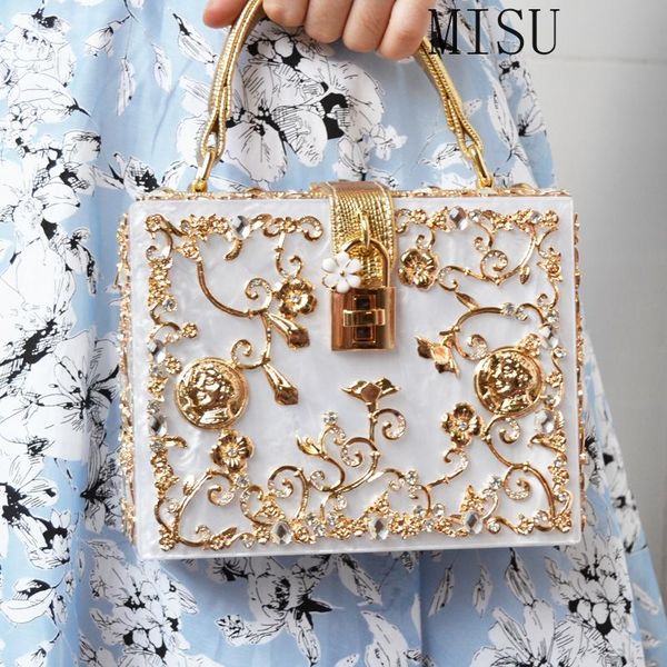 

box designer evening bag diamond flower clutch bag hollow relief acrylic luxury handbag banquet party purse women's shoulder