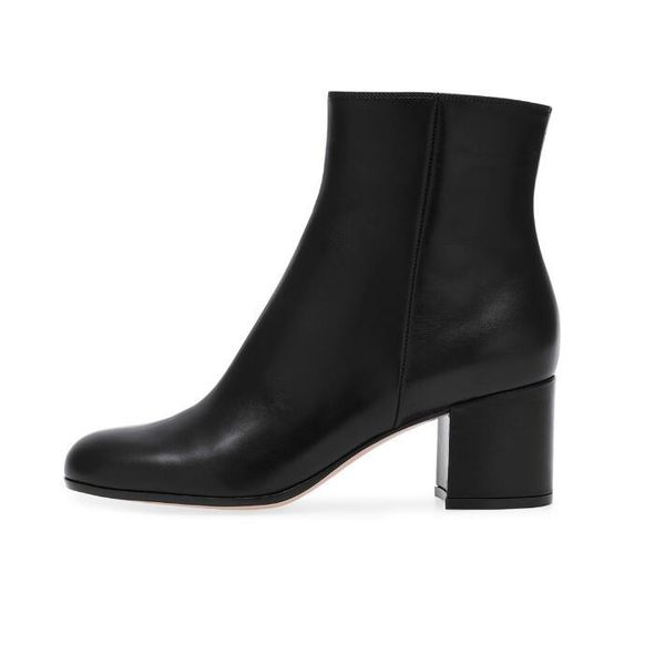 

boots shoes woman heels 2021 spring autumn women ankle ladies party western round toe side zipper plus size 35-43, Black