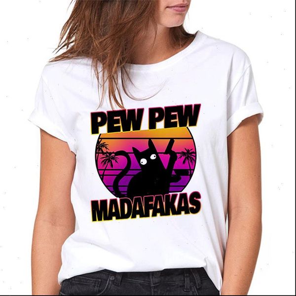 

pew madafakas print t shirts women summer 2021 graphic tees funny t shirts for women loose harajuku for tee shirt woman, White