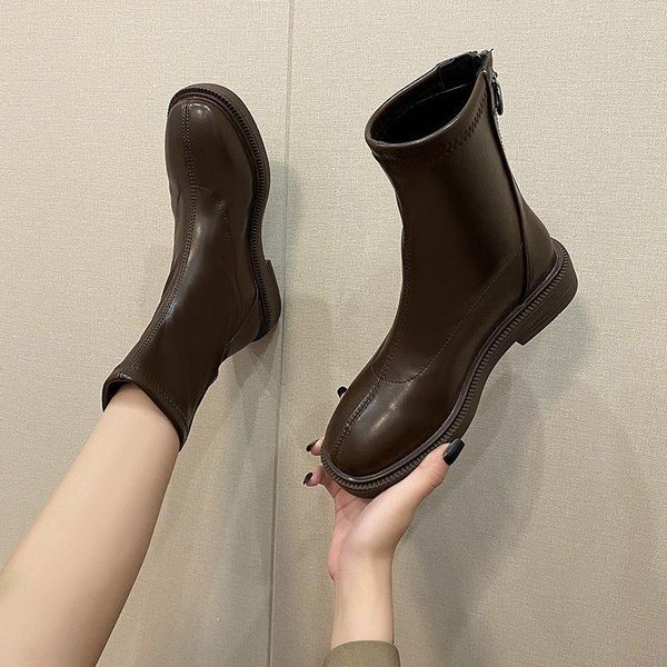 

boots fashion women autumn winter short boot thick heel plush mid platform shoes back zipper simple warm, Black