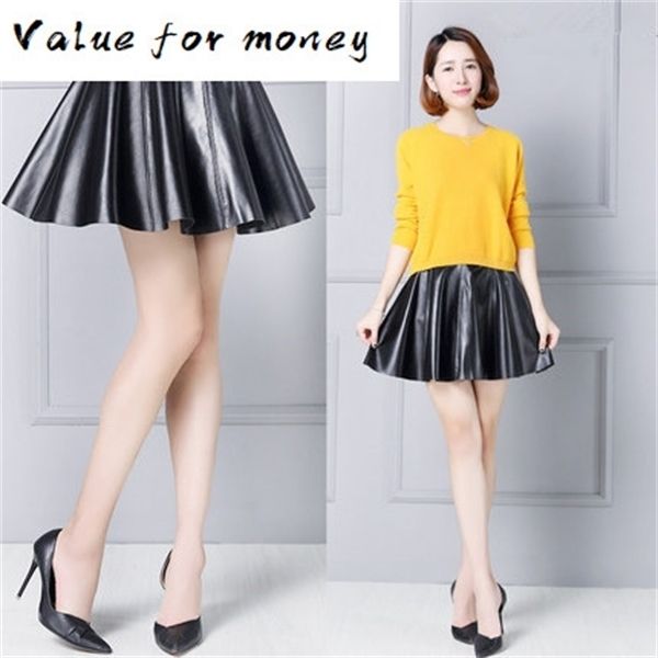 

high-waist genuine new leather skirt pleated skirt k125 y1214, Black
