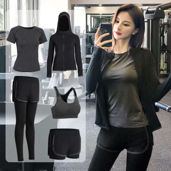 

2021women sports tracksuits yoga women's gymnasium professional high end autumn and winter running loose five piece suit, Gray