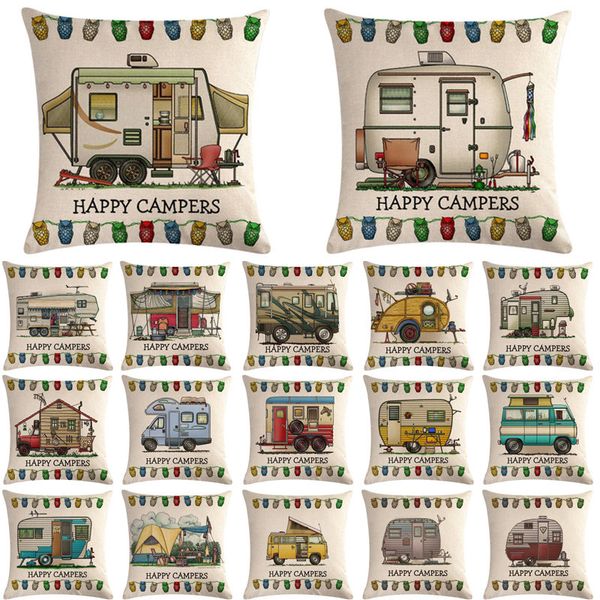 

campers car bus pattern cotton linen throw pillow cushion cover car home sofa bed decorative pillowcase