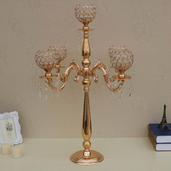 

party decoration wedding crystal centerpiece table 5 arms candelabra gold candle holder candelabrum with drops