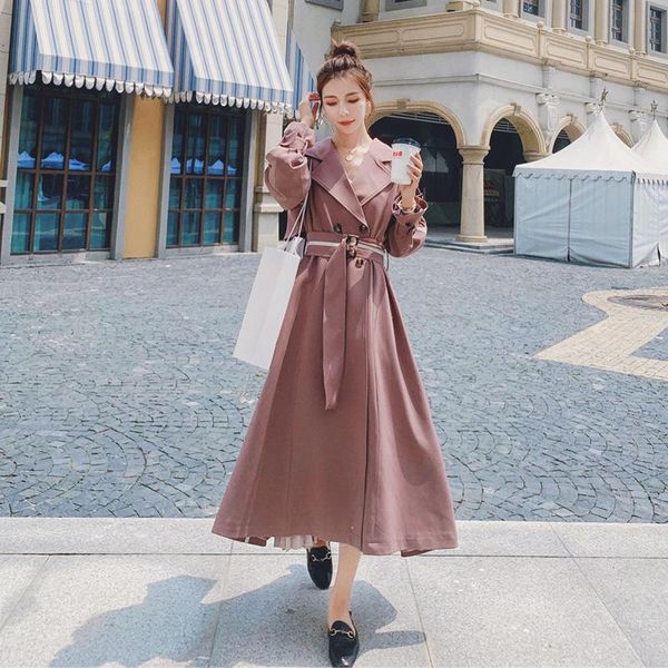 

plus size mid-length elegant double breasted long sleeve women windbreaker 2021 spring new female trench coat outerwear m442, Tan;black
