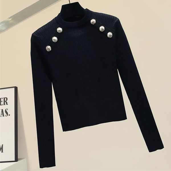 

women's sweaters jumpers button fall clothes for women 2021 winter knitted sweater long sleeve woman black pull femme hiver, White;black