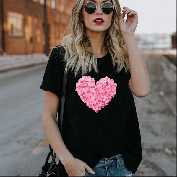 

pink heart print t shirt women short sleeve o neck loose tshirt summer ladies tee shirt clothes camisetas mujer, White