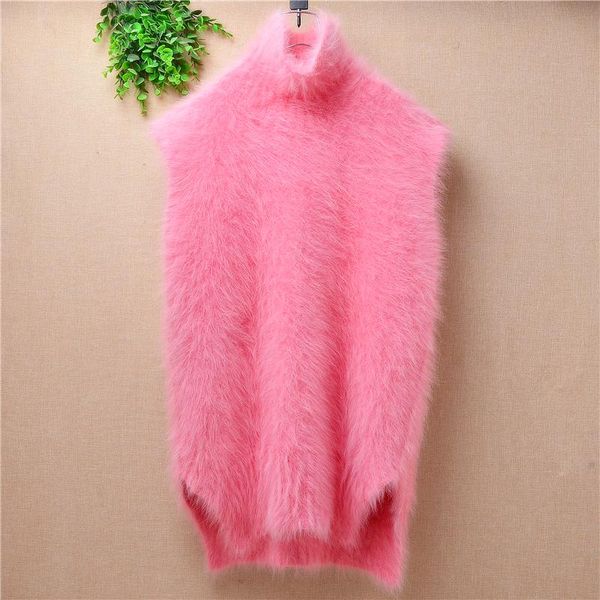 

women's vests women ladies sweet cute pink sleeveless turtleneck warm mink cashmere knitted sweater pullover slim vest winter clothes, Black;white