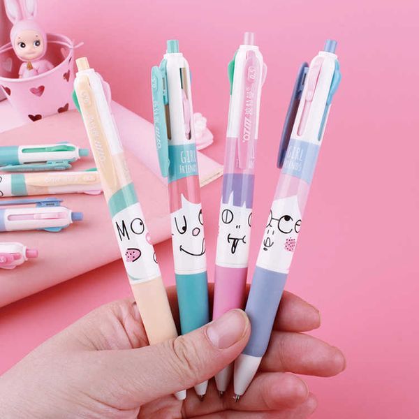 

korean version cute cartoon spoof grimace color ballpoint pen 4 color press central switch multi color students