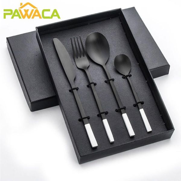 

flatware sets 4pcs cutlery set stainless steel dinnerware forks spoons teaspoon knives silverware kits tableware with gift box