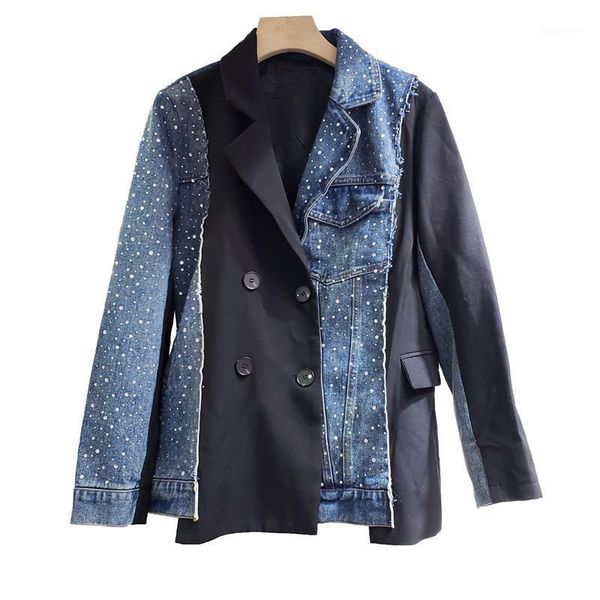 

women's suits & blazers superaen notched denim coat 2021 autumn drill loose fashion all match women, White;black