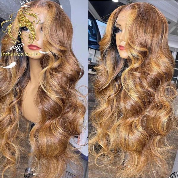 

lace wigs highlight blonde 13x4 front for women 180% wave brown brazilian human hair preplucked, Black;brown