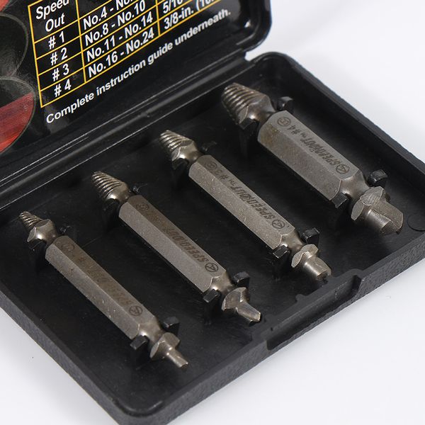 

4 pcs damaged screw extractor speed out drill bits tool set broken bolt remover