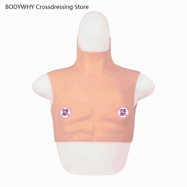 

women's shapers silicone turtleneck short muscle suit thickening pectoral muscles posing as a pseudo-puppet chest outfit, Black;white