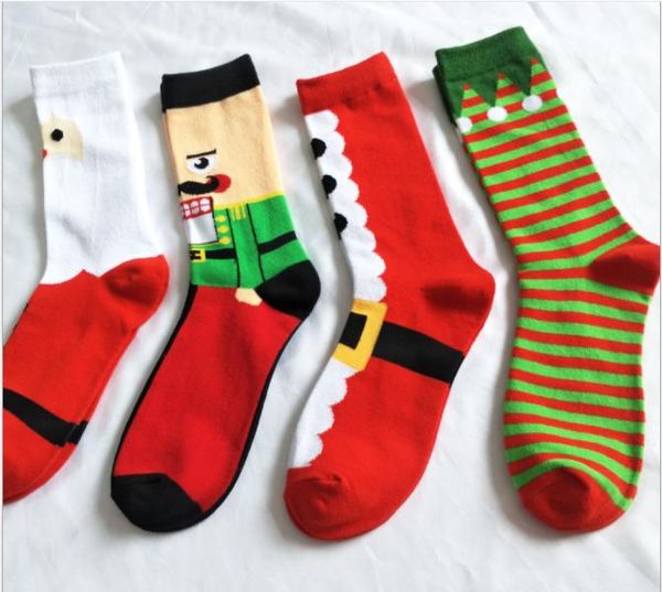 

men's socks men women cute christmas cartoon santa claus casual cotton autumn winter knee-high funny happy harajuku calcetines, Black